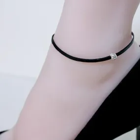 Simple Black Leather Anklet