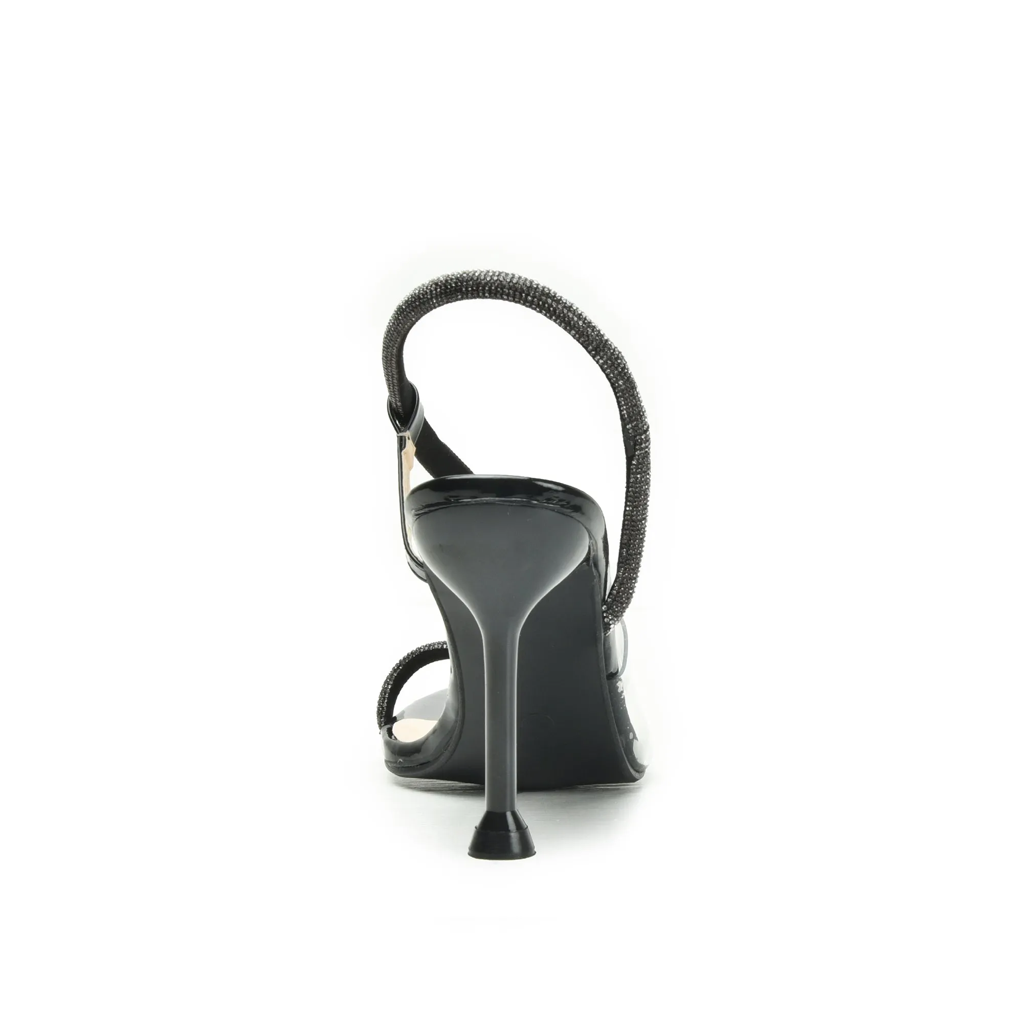 Stylish Black High Heel Sandals with Clear Strap | 264G-C
