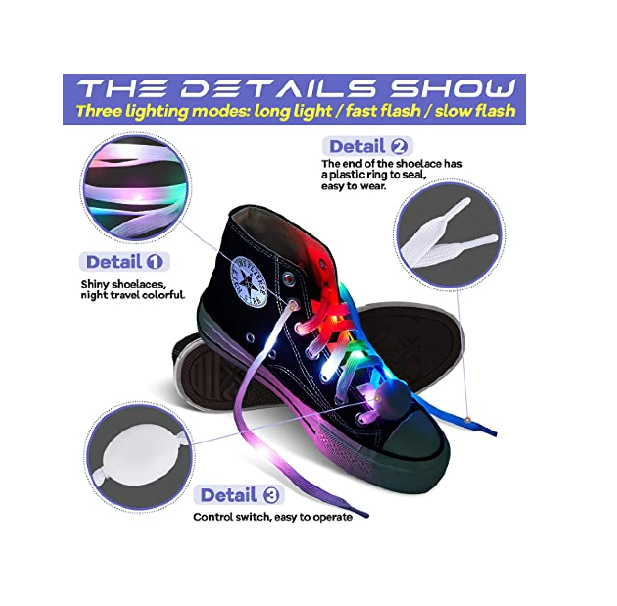 Syhood LED Light Up Shoe Laces Nylon LED Shoelaces with Flashing Shoe Laces for Party Favors Hip-hop Dancing