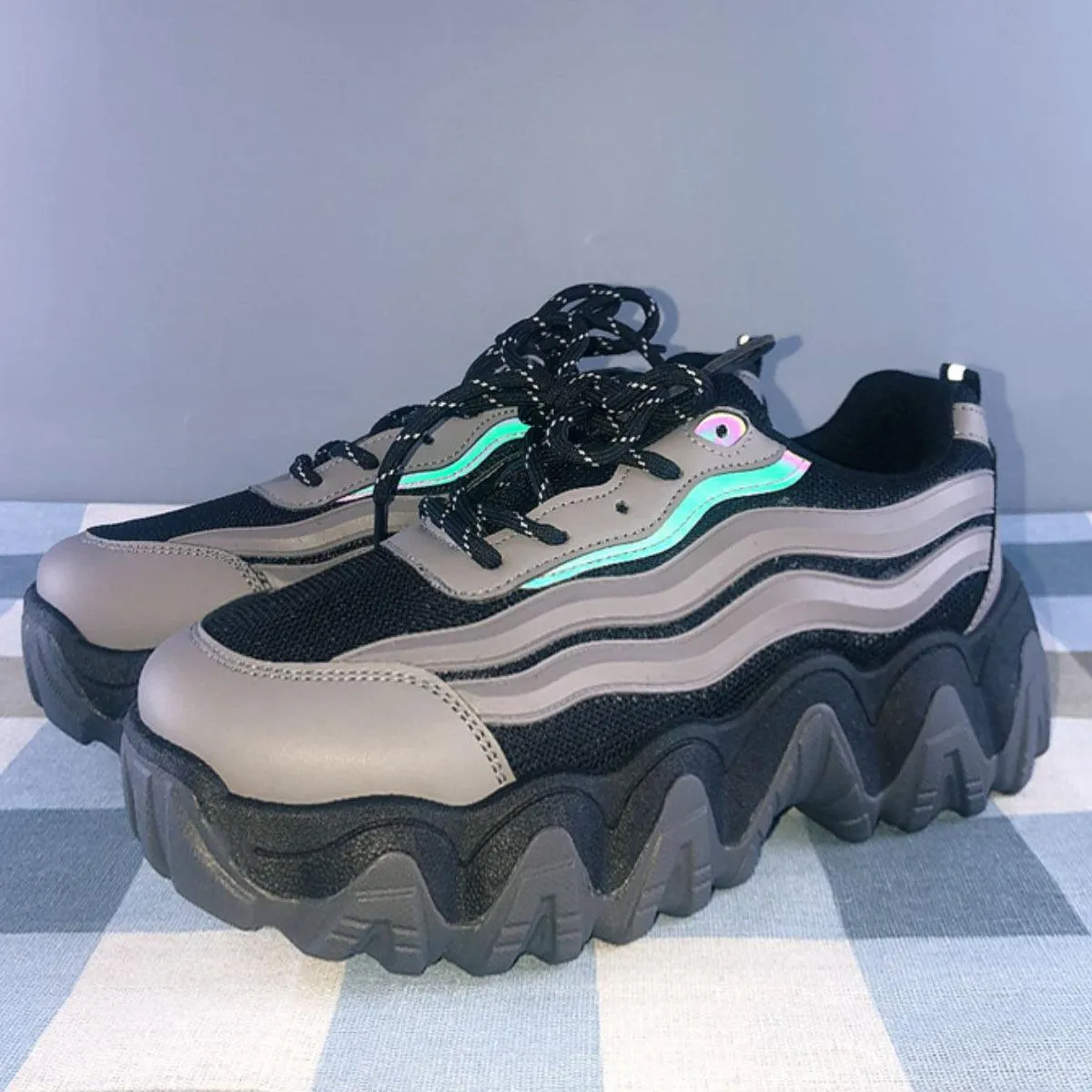 Thick Wave Platform Reflective Sneakers