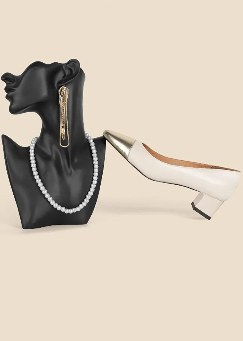 Two-Tone Patchwork Leather Block Heel Pumps