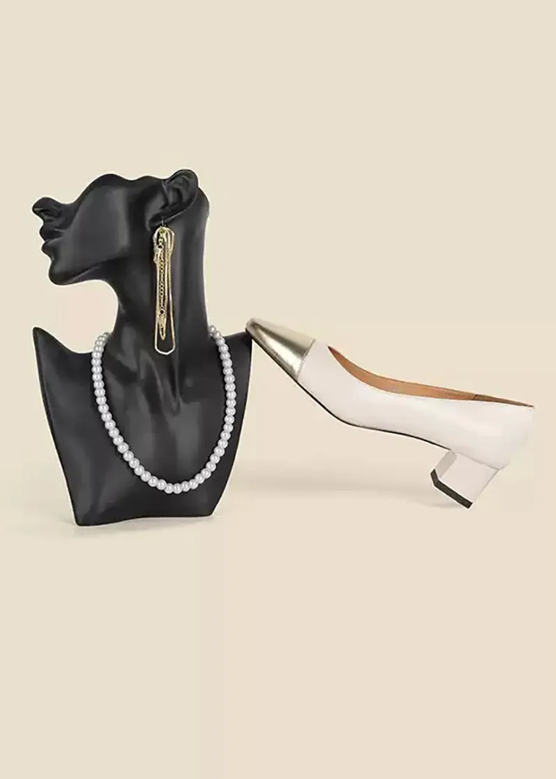 Two-Tone Patchwork Leather Block Heel Pumps