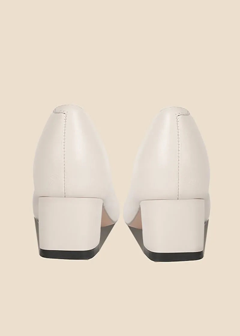 Two-Tone Patchwork Leather Block Heel Pumps